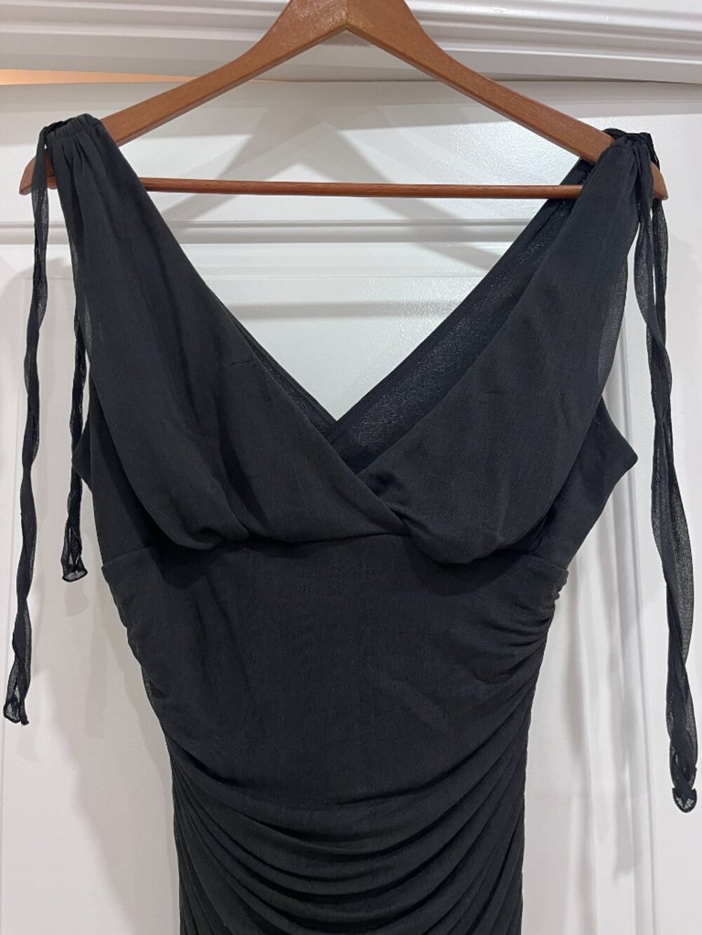 Vintage DVF Black Silk Chiffon Ruched Draped Evening Top, Size L, US 8-10 - Picture 5 of 11